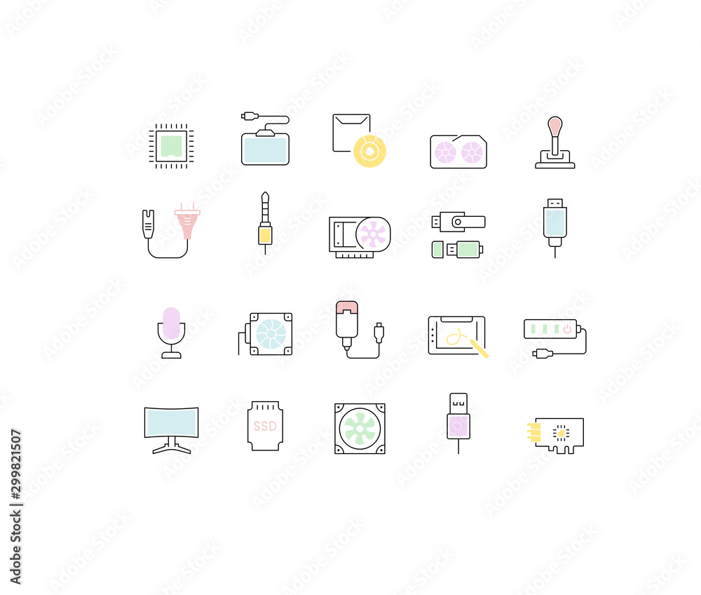 Set Vector Line Icons of Upgrading Computer Components