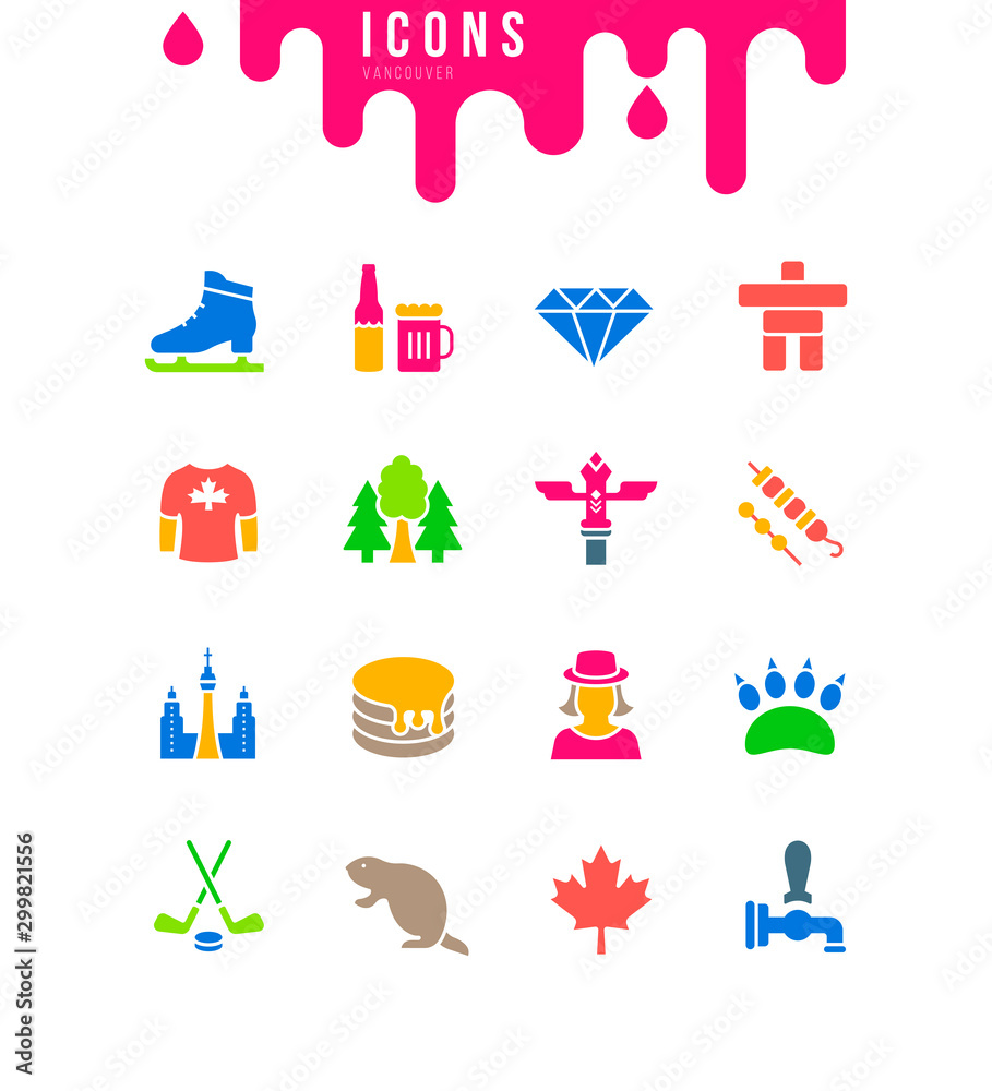 Set of Simple Icons of Vancouver Set of Simple Icons of Vancouver
