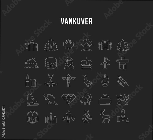 Set Vector Flat Line Icons Vancouver and Canada