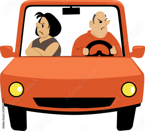 A couple having a fight in a car, EPS 8 vector illustration