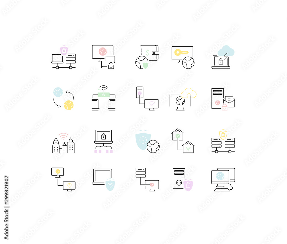 Set Vector Line Icons of VPN.