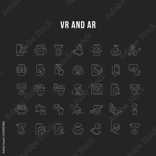 Set Vector Line Icons of VR and AR