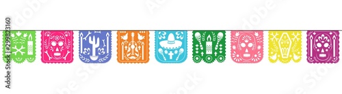 Colorful papel picado garland for Dia de los muertos holiday celebration