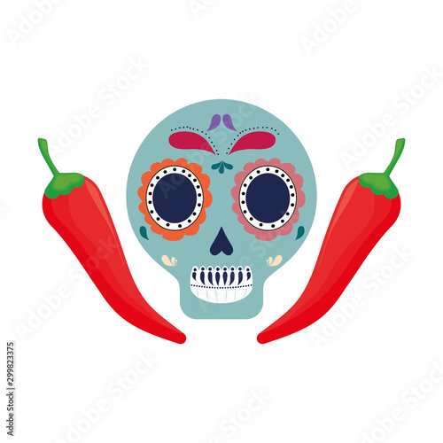 skull death icon traditional mexican with chili peppers