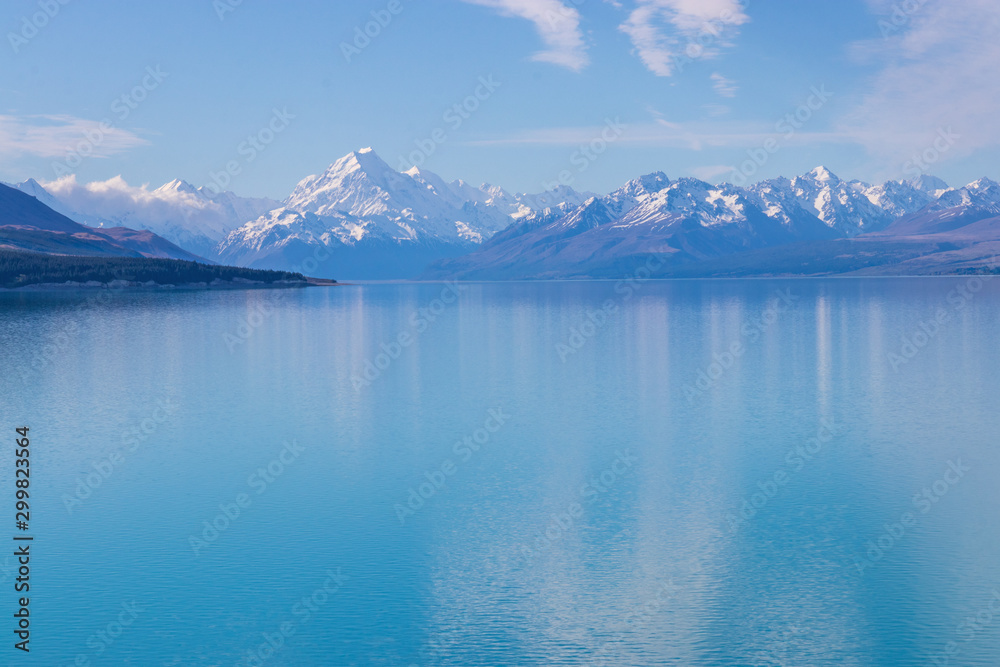 Mount Cook reflection in Pukaki lake, New Zealand