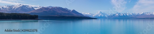 Panorama of Mount Cook and Southern Alps over Lake Pukaki, New Zealand