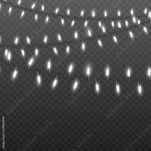 Glowing white fairy lights garland in zigzag shape for Christmas holiday decoration