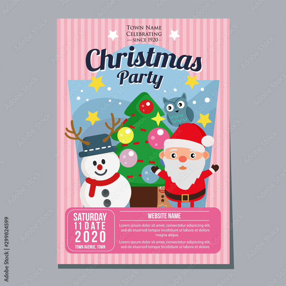 Plakat christmas party festival holiday poster template snowman santa tree flat style