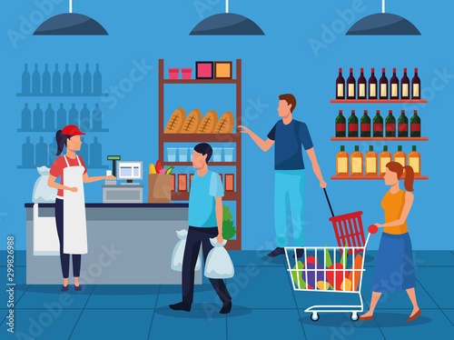 grocery stores with people characters