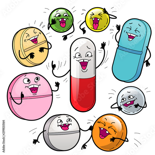 funny cartoon medication talk, smiling capsule conversation, funny pills, funny drugs, gesticulating chatter