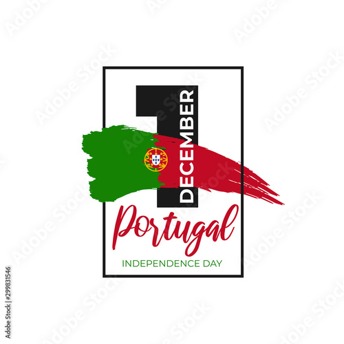 Portugal independence Day - 1st december. Portuguese greeting card, poster, banner template. Celebration background watercolor ink brush national flag and numeral 1. Vector illustration