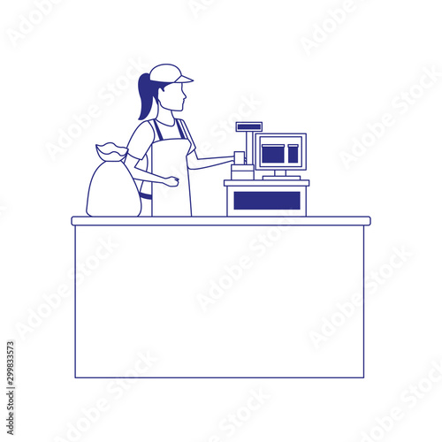 woman cashier in the cash icon, flat design
