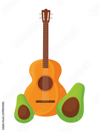 guitar mexican with avocados isolated icon