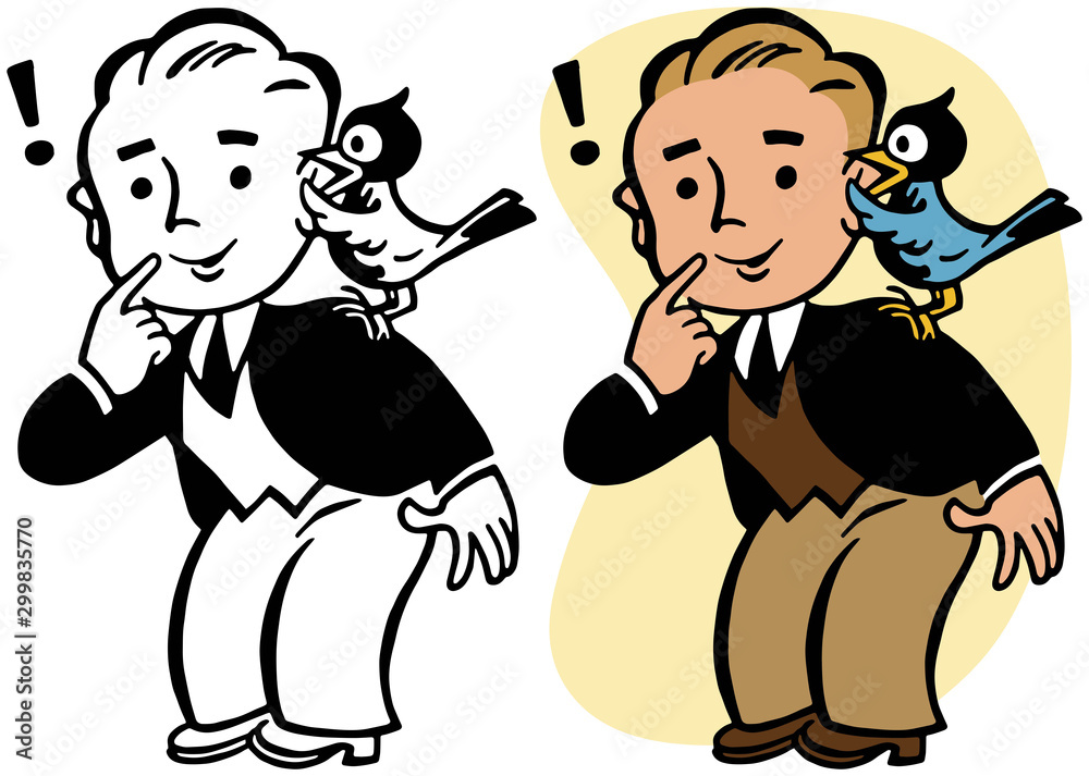 A little bird told me is illustrated by this man getting gossip from a feathered friend.