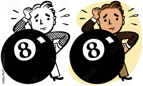An unlucky man finds himself literally behind the eight ball. 