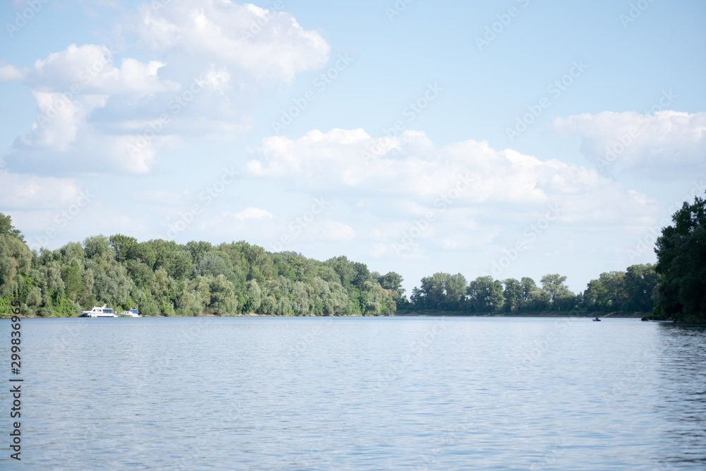 landscape with river, trees and clouds landscape with river, trees and clouds