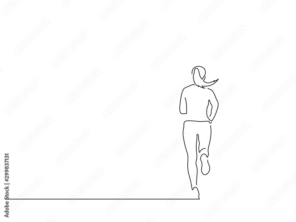 Woman running isolated line drawing, vector illustration design. Urban life collection.