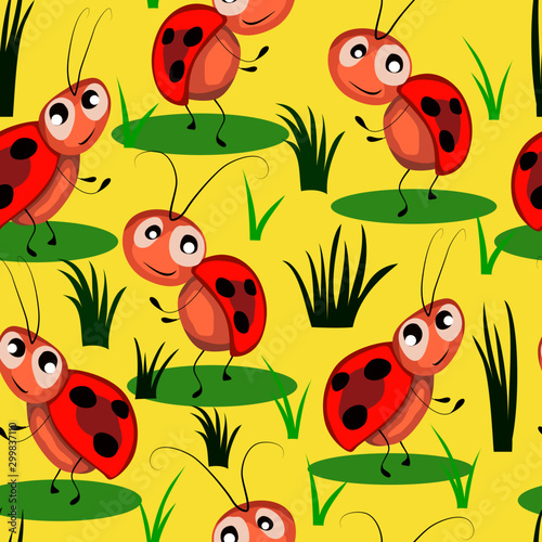 seamless pattern, children's drawing, fabulous ladybugs
