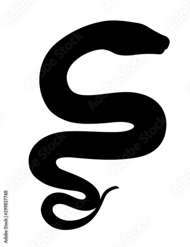 Black silhouette snake cartoon animal design flat vector illustration isolated on white background