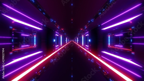 futuristic scifi space hangar tunnel corridor with hot metal 3d illustration wallpaper background design