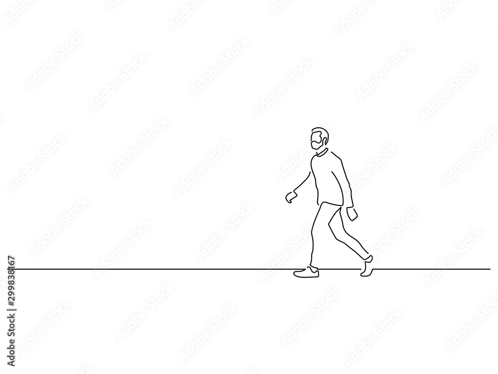 Man walking isolated line drawing, vector illustration design. Urban life collection.