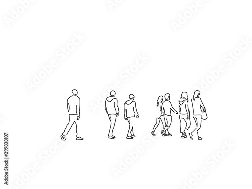 People walking isolated line drawing, vector illustration design. Urban life collection.