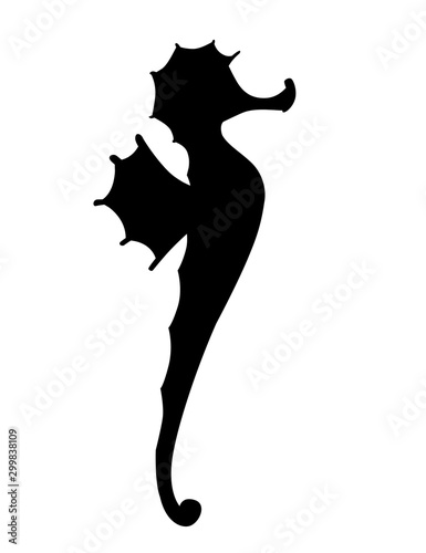 Black silhouette cute adorable seahorse cartoon sea animal design flat vector illustration isolated on white background
