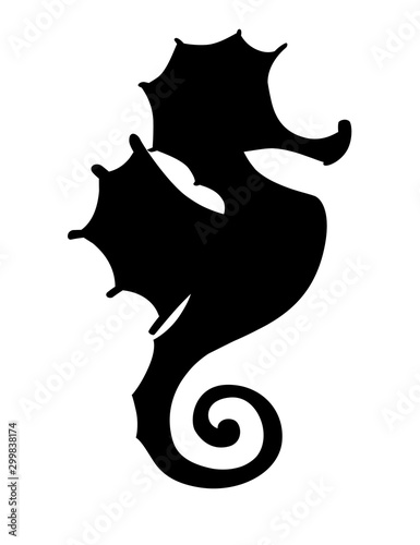 Black silhouette cute adorable seahorse cartoon sea animal design flat vector illustration isolated on white background