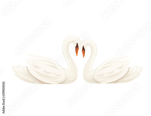 Pair of big white swan cute animal love cartoon animal design flat vector illustration isolated on white background © An-Maler