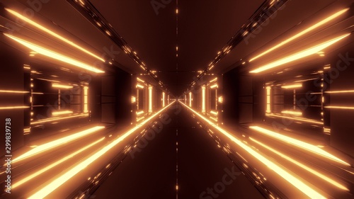 futuristic scifi space hangar tunnel corridor with hot metal 3d illustration wallpaper background design © Michael