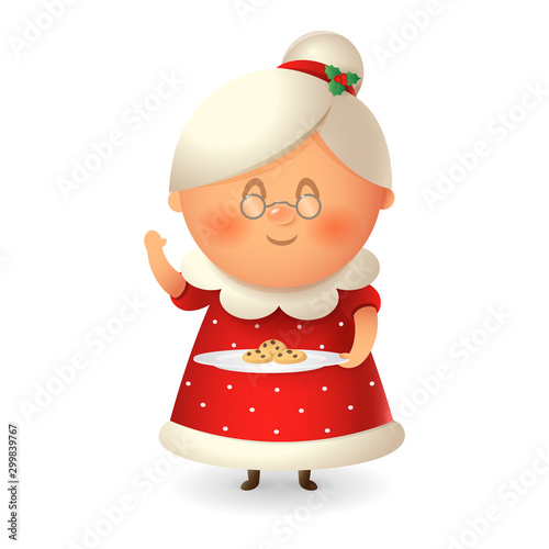 Mrs Claus - wife of Santa with cookies -  vector illustration isolated on transparent background