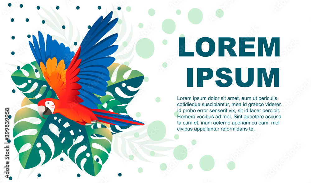 Φωτογραφία Adult parrot of red-and-green macaw Ara (Ara chloropterus) and tropical green le