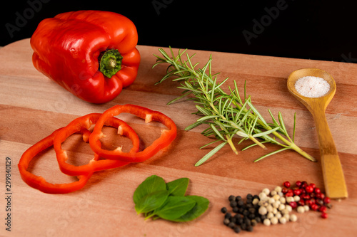 Fototapeta Naklejka Na Ścianę i Meble -  spices and herbs on wooden board