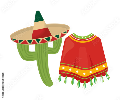 hat mexican with cactus and poncho