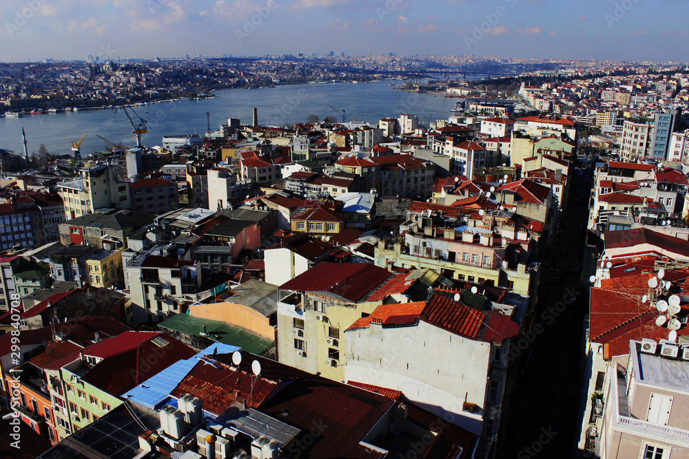 Obraz premium View of Istanbul and the Sea of Marmara from Galata Kulesi which is located in the European part of Istanbul on a high hill of the Galata region._1