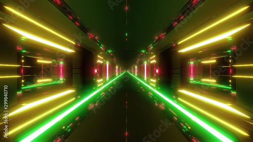 futuristic scifi space hangar tunnel corridor with hot metal 3d illustration wallpaper background design