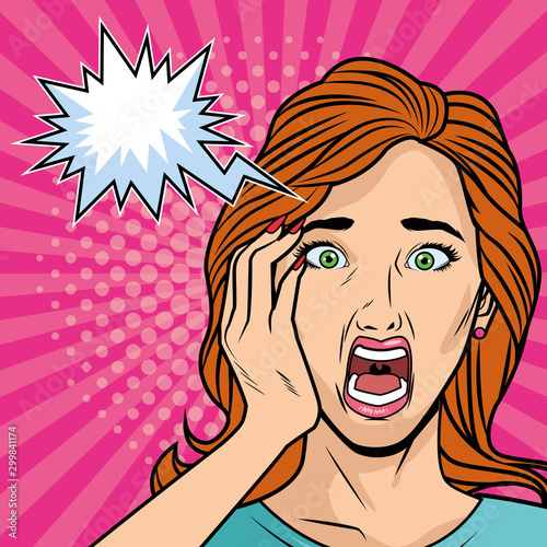 young girl estressed with expresion bubble pop art style
