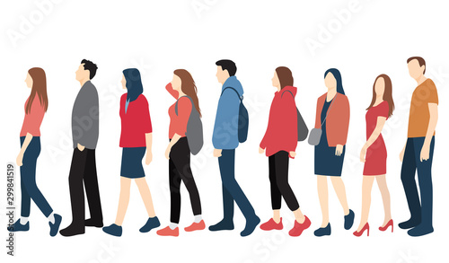 Silhouettes of men and women standing and walking, cartoon character, group business people, vector illustration, flat designe icon, isolated on white background