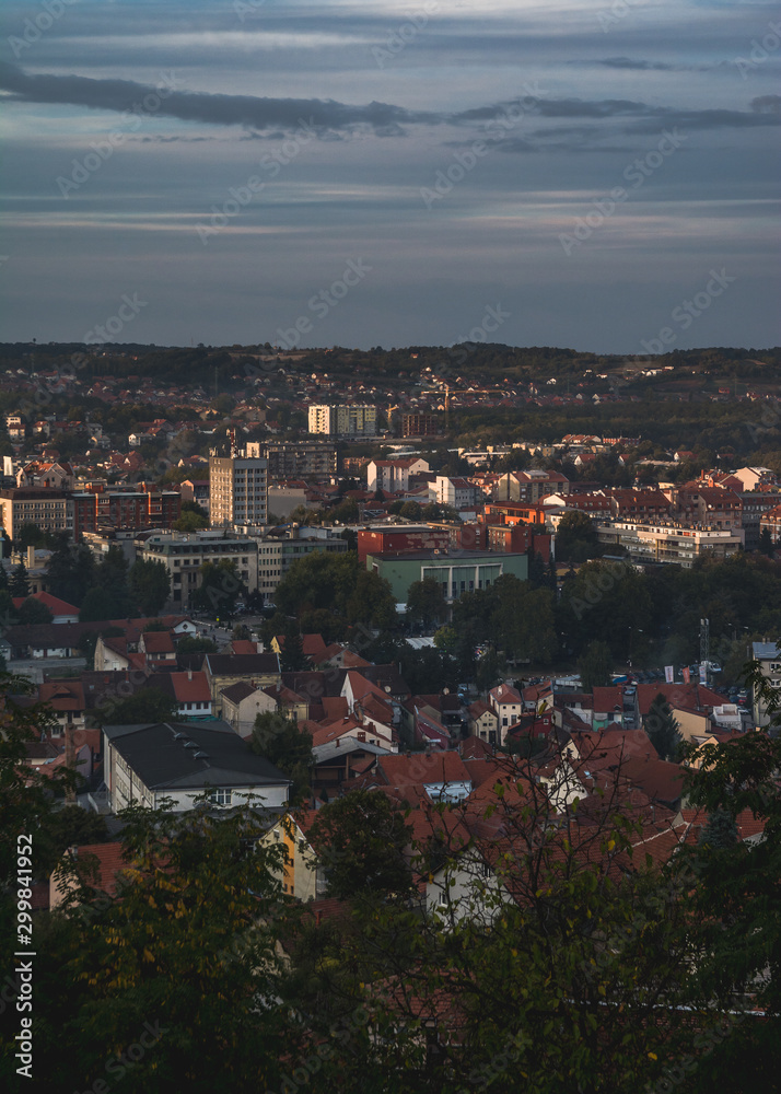 Cityscape of Valjevo city in Serbia in the last light of the day