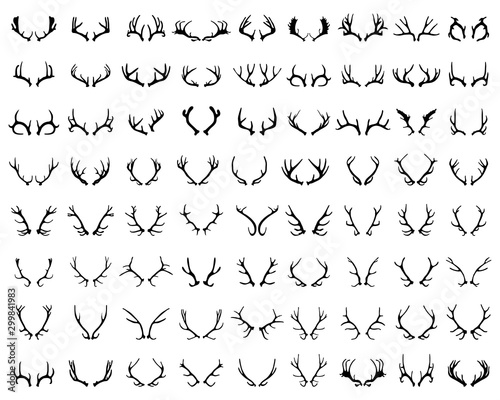 Vászonkép Black silhouettes of different deer horns on white background