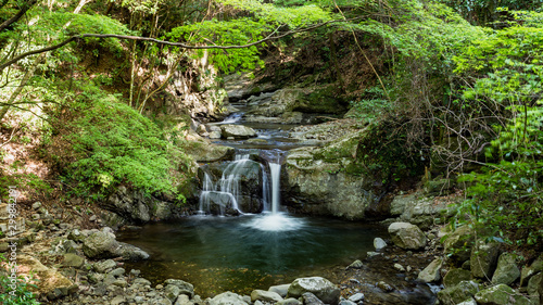 Beautiful Inunaki waterfalls, cascading from Mt. Inunaki in Izumisano, Osaka Prefecture, Japan. photo