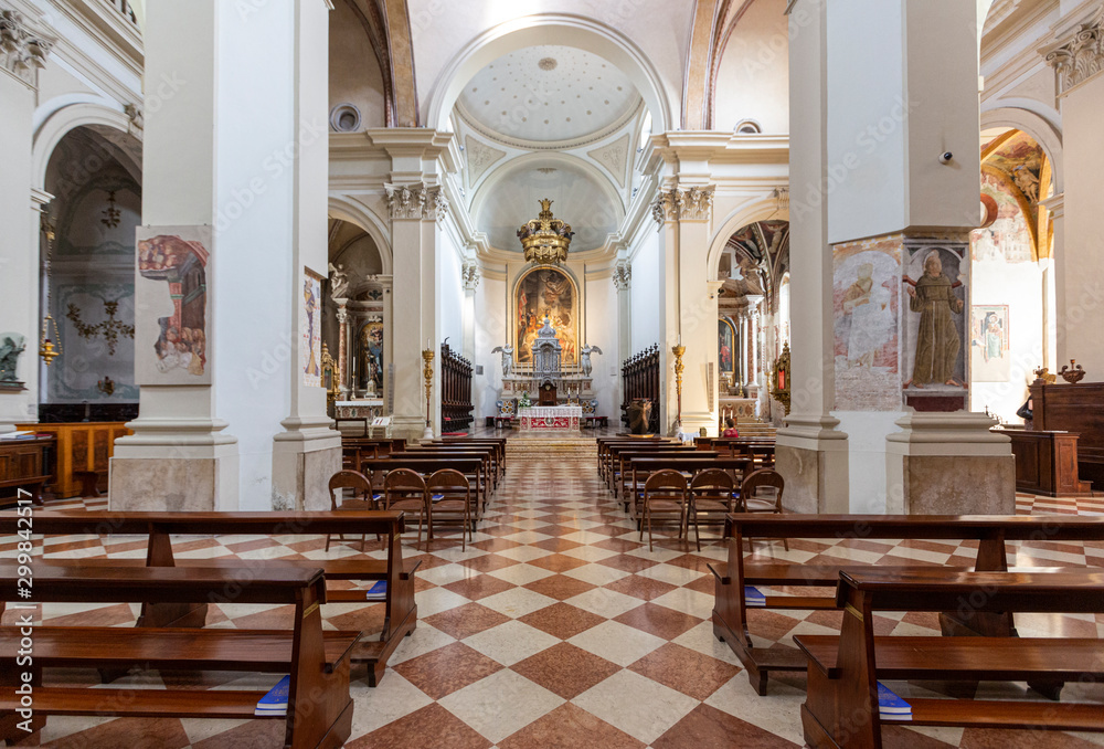 JULY 21, 2019 - PORDENONE, ITALY - The medieval Cathedral of San Marco, interior