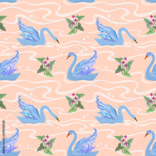 Seamless pattern with swan. Vector illustration.