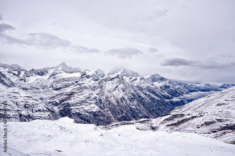 View of snow coverd mountain Matterhorn from top of observation deck