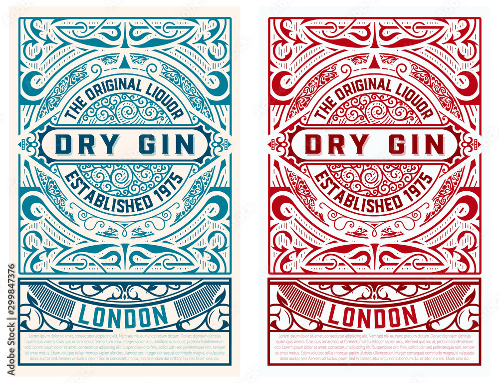 Vintage gin label. Distilling business branding and dentity design elements.