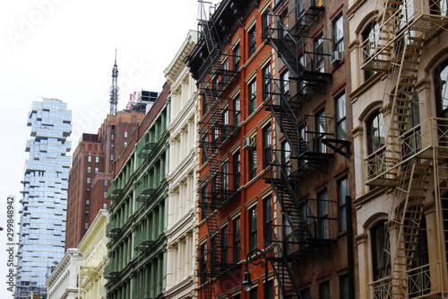 Stairs to exit the fire on the houses of Manhattan. New York City 2017