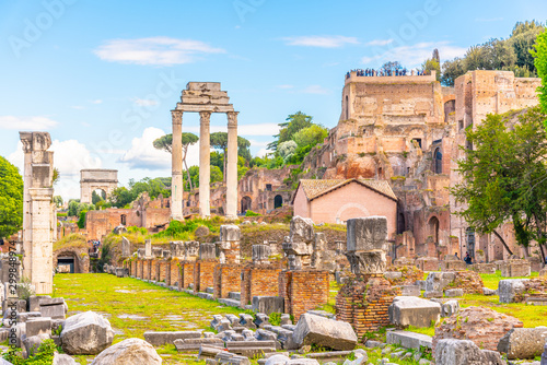 Ancient ruins of Basilica Julia and Temple of Castor and Pollux in Roman Forum, Rome, Italy photo