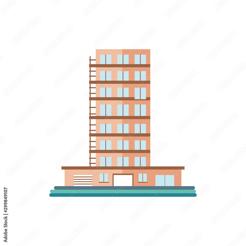 tower city business architecture, apartment and office building, urban landscape on white background