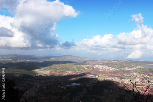 View from Mount Meron to the valley with agricultural fields from the mountain, Upper Galilee, north of Israel_ photo