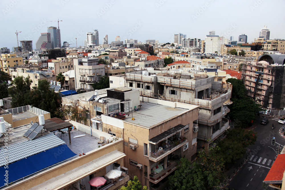 View of Tel Aviv, on top of the house in the style of Bauhaus.